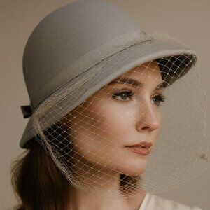Canadian Wool Cloche Hat with Veil Gray Felt Vintage Millinery Retro 1940s Style